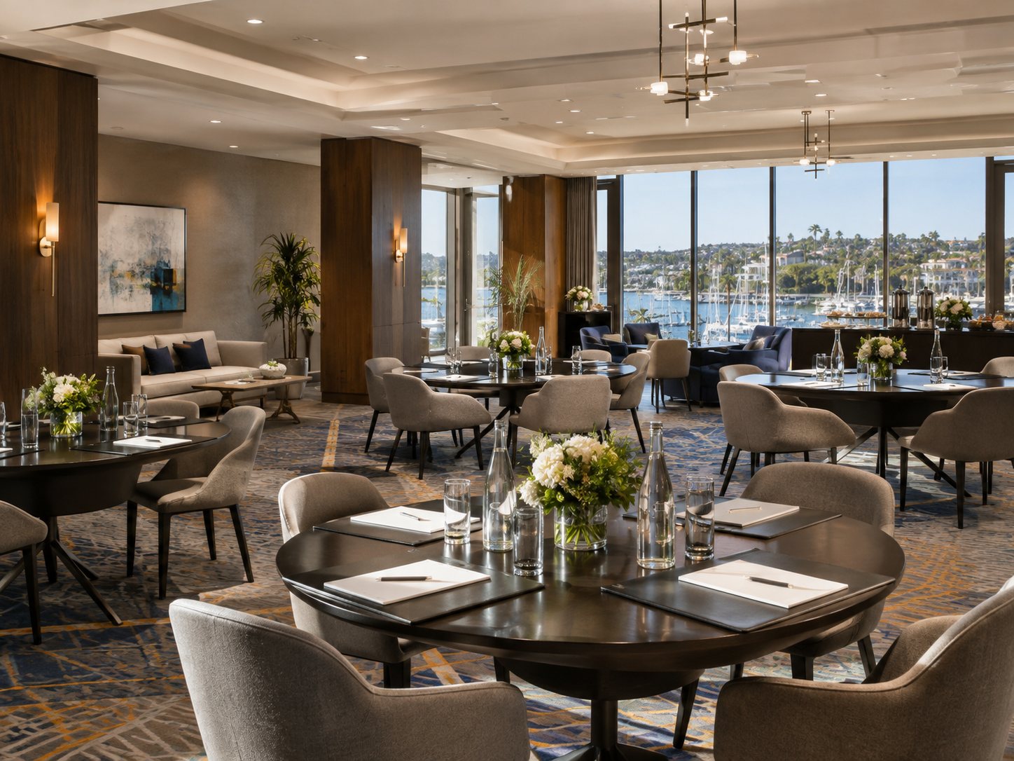 Upscale waterfront meeting and hospitality setting